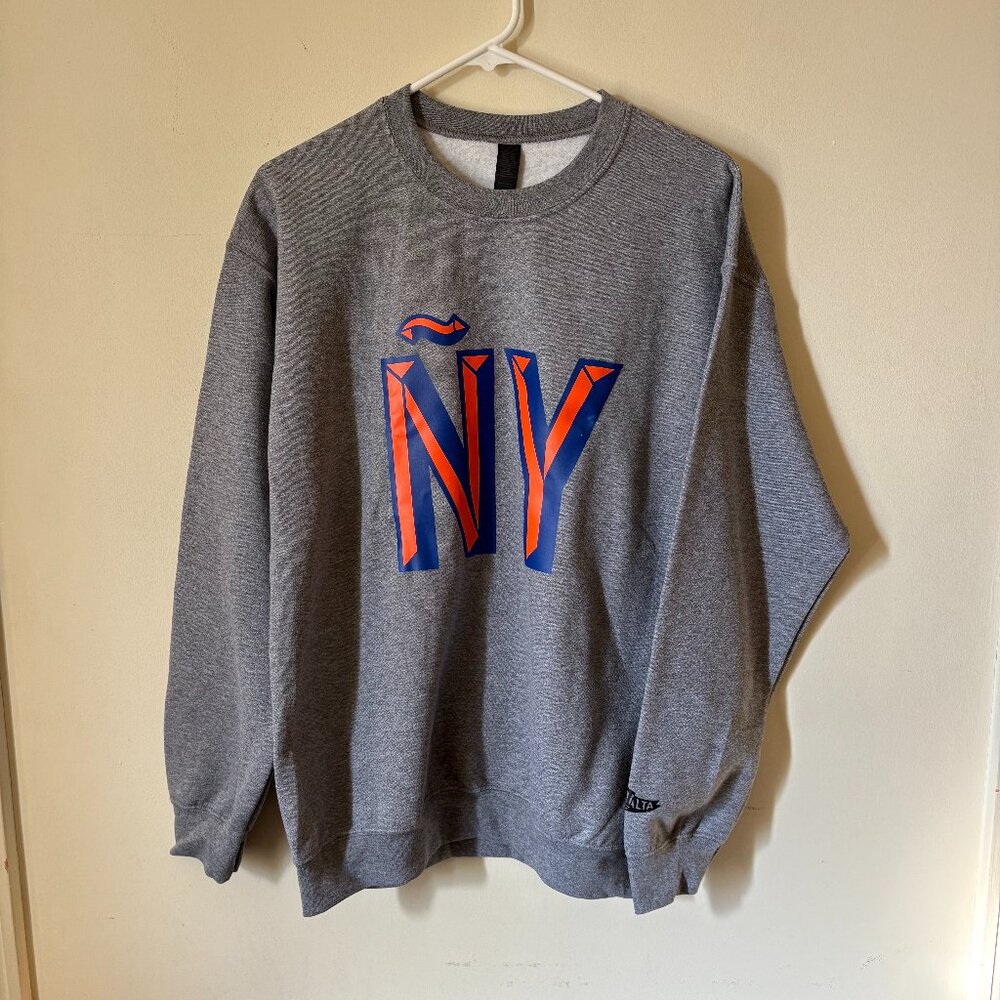 "ÑY is Nueva York" Grey Crewneck Sweatshirt by Peralta Project, Unisex Size M